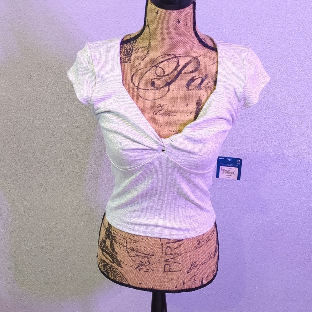 Arizona Juniors White Twist Front Crop Top Heather Grey Size Medium